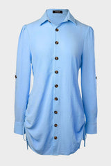 Long Sleeve Button Down Drawstring Shirt Dress