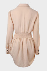Long Sleeve Button Down Drawstring Shirt Dress