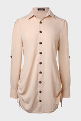 Long Sleeve Button Down Drawstring Shirt Dress