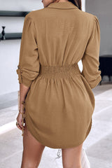 Long Sleeve Button Down Drawstring Shirt Dress