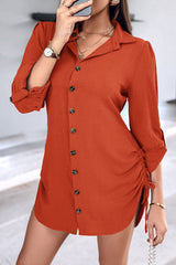 Long Sleeve Button Down Drawstring Shirt Dress
