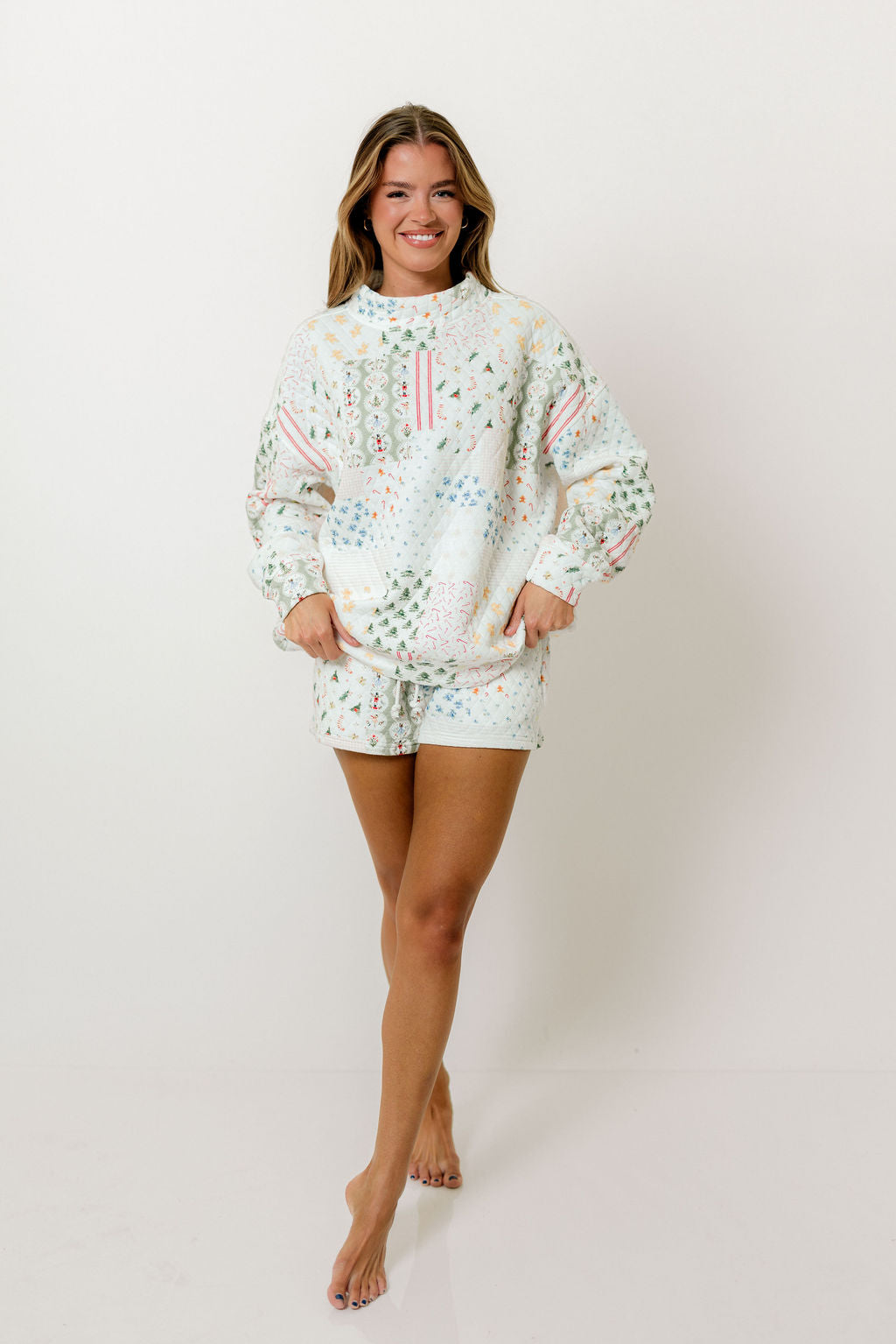 Christmas Quilted Mockneck Sweatshirt Set