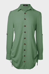 Long Sleeve Button Down Drawstring Shirt Dress