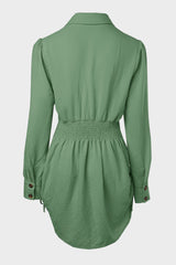 Long Sleeve Button Down Drawstring Shirt Dress