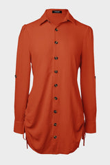 Long Sleeve Button Down Drawstring Shirt Dress