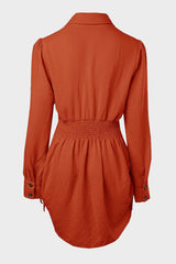Long Sleeve Button Down Drawstring Shirt Dress