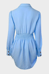 Long Sleeve Button Down Drawstring Shirt Dress