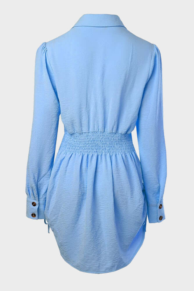 Long Sleeve Button Down Drawstring Shirt Dress