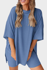 Casual Oversized 2-Piece Lounge Set with Crewneck & Split Hem
