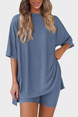 Casual Oversized 2-Piece Lounge Set with Crewneck & Split Hem