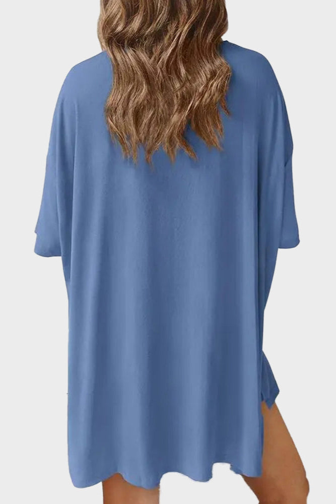 Casual Oversized 2-Piece Lounge Set with Crewneck & Split Hem