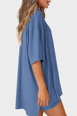 Casual Oversized 2-Piece Lounge Set with Crewneck & Split Hem