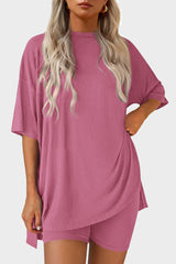 Casual Oversized 2-Piece Lounge Set with Crewneck & Split Hem