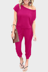 Off-Shoulder Short Sleeve Beam Foot Jumpsuit