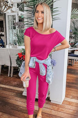 Off-Shoulder Short Sleeve Beam Foot Jumpsuit