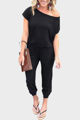 Off-Shoulder Short Sleeve Beam Foot Jumpsuit