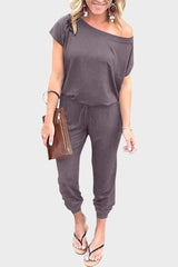 Off-Shoulder Short Sleeve Beam Foot Jumpsuit