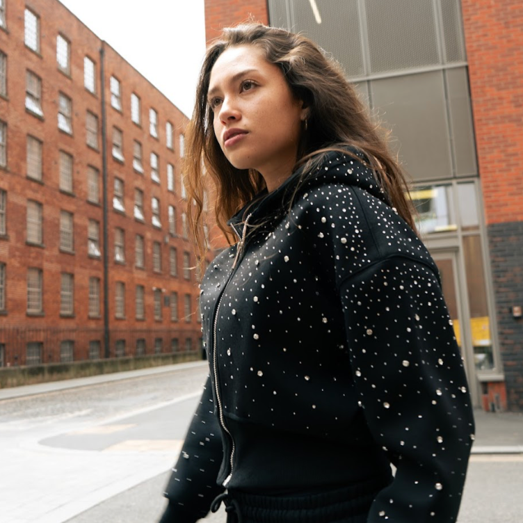 VYBES Women's Cropped Galaxy Hoodie